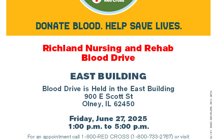 Richland Nursing and Rehab June 2025 Blood drive, Olney Illinois